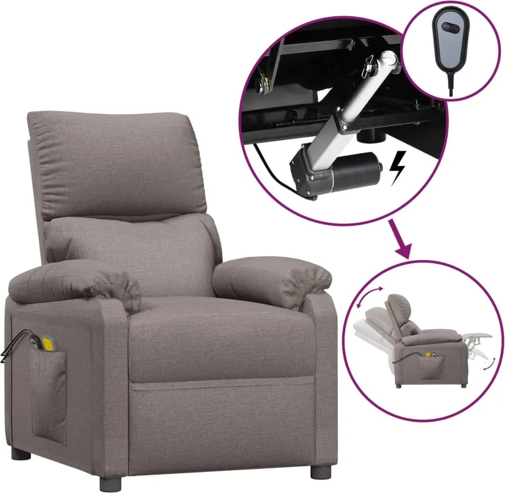 vidaXL Fotoliu de masaj electric rabatabil, gri taupe, textil