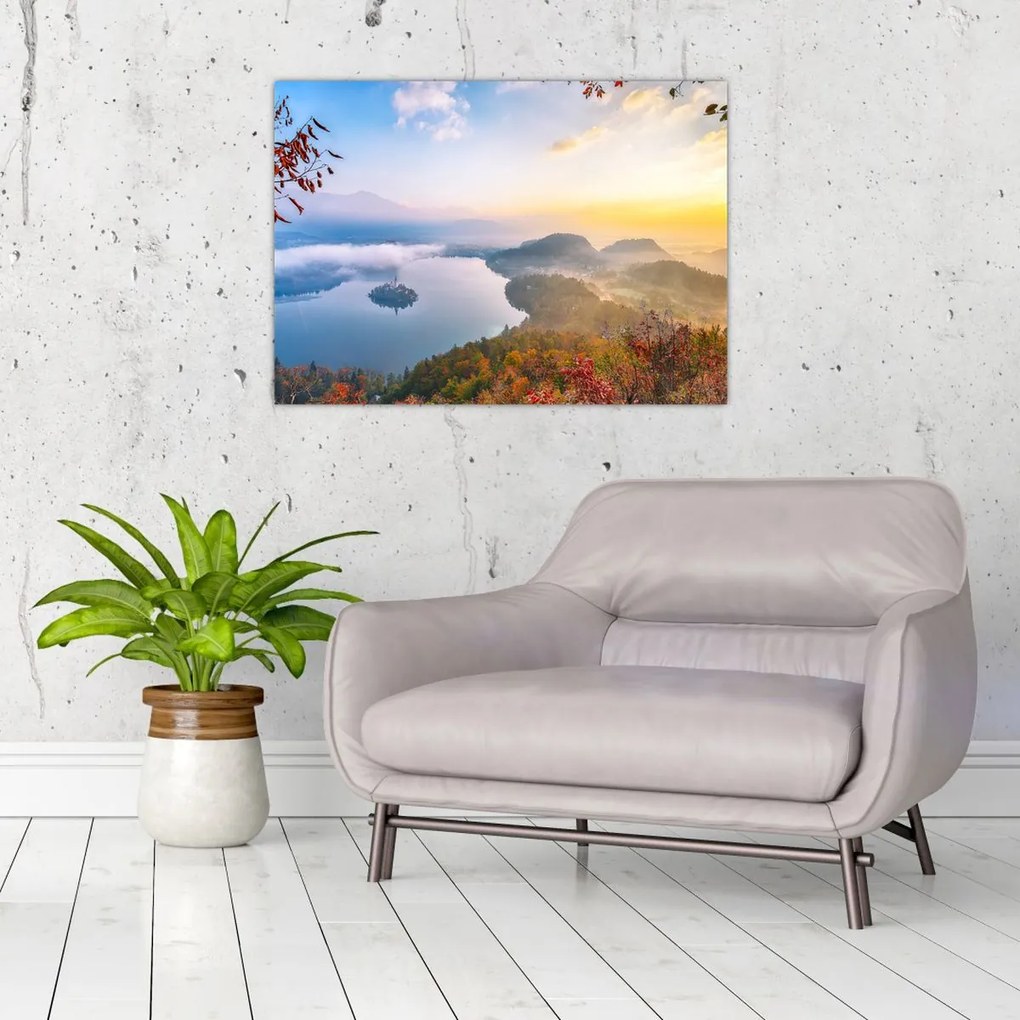 Tablou pe sticlă - Lacul Bled (70x50 cm)