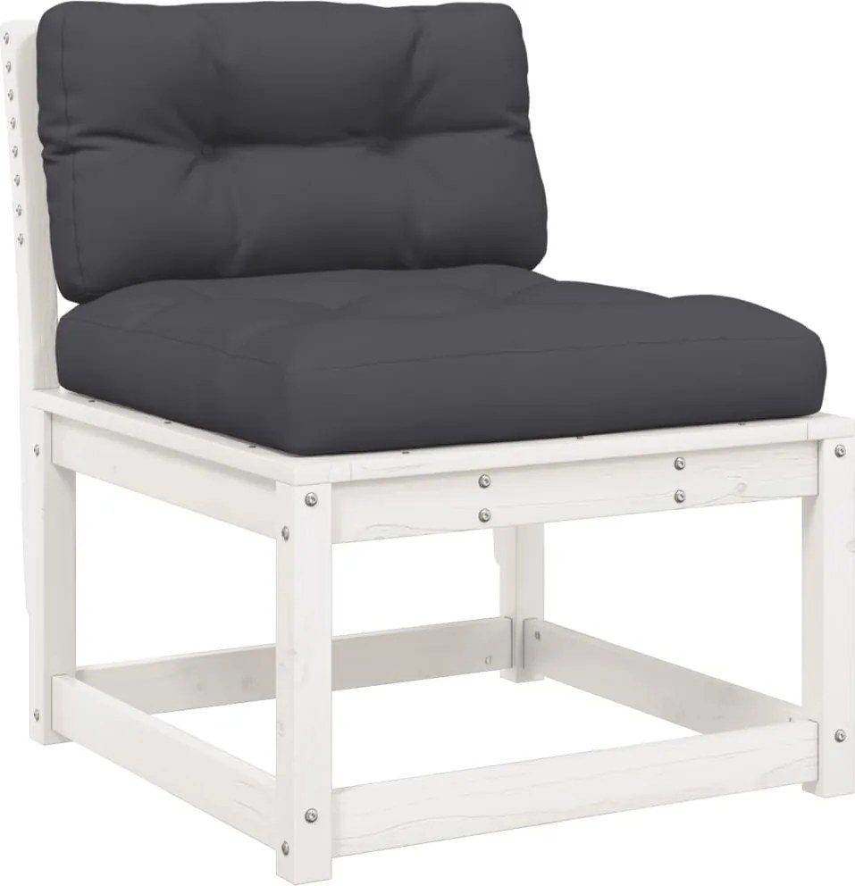 vidaXL Canapea de grădină cu perne, alb, lemn masiv de pin