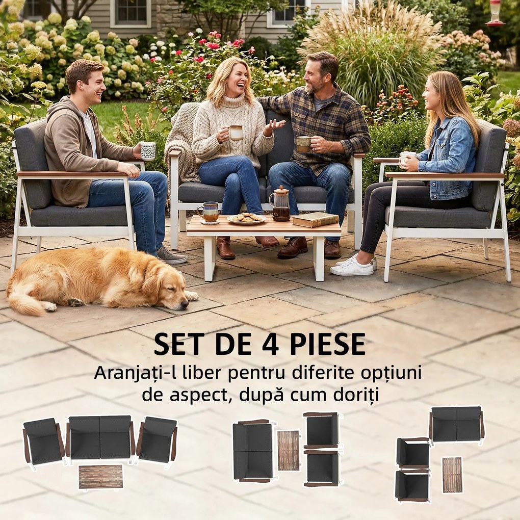 Outsunny Set Mobilier Grădină 4 Persoane: 2 Fotolii, Canapea, Măsuță | Aosom Romania