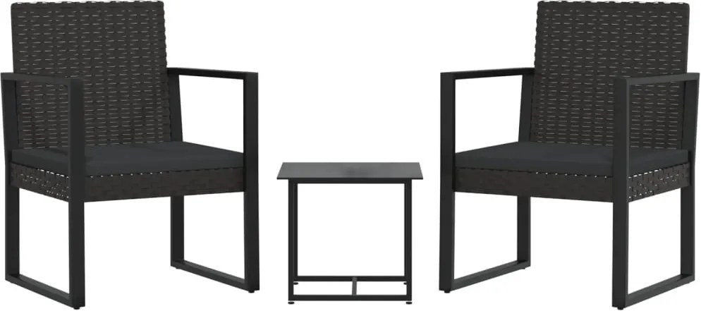 vidaXL Set mobilier de grădină cu perne, 3 piese, negru, poliratan