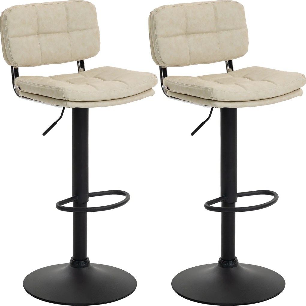 HOMCOM Set de 2 scaune de bar vintage capitonate - rotative, reglabile - suport pentru picioare - tapițerie sintetică cremă | Aosom Romania
