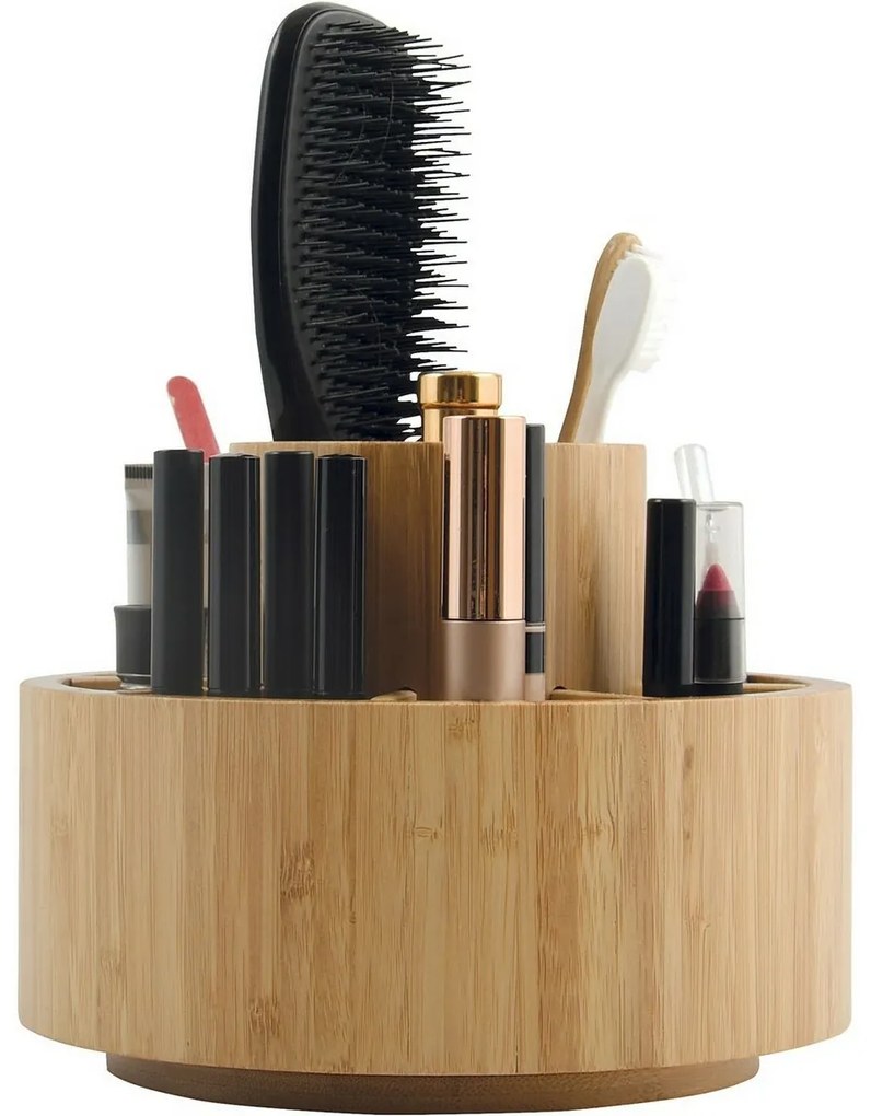 Organizator rotativ din bambus pentrucosmetice MSV Isalys 20 x 15,3 cm