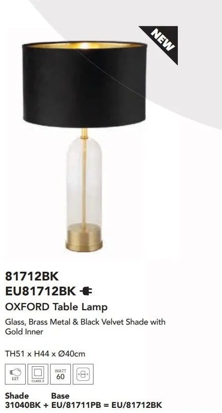 Veioza/Lampa de masa design decorativ Oxford alama, negru