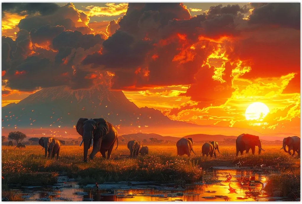 Tablou - Turmă de elefanți (90x60 cm)