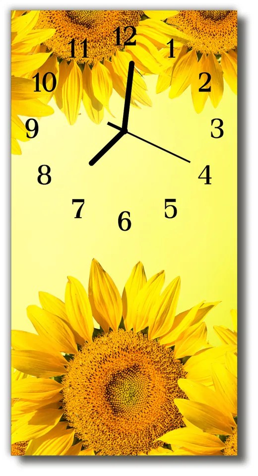 Ceas de perete din sticla vertical Floarea-soarelui flori galbene