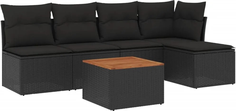vidaXL Set mobilier de grădină cu perne, 6 piese, negru, poliratan