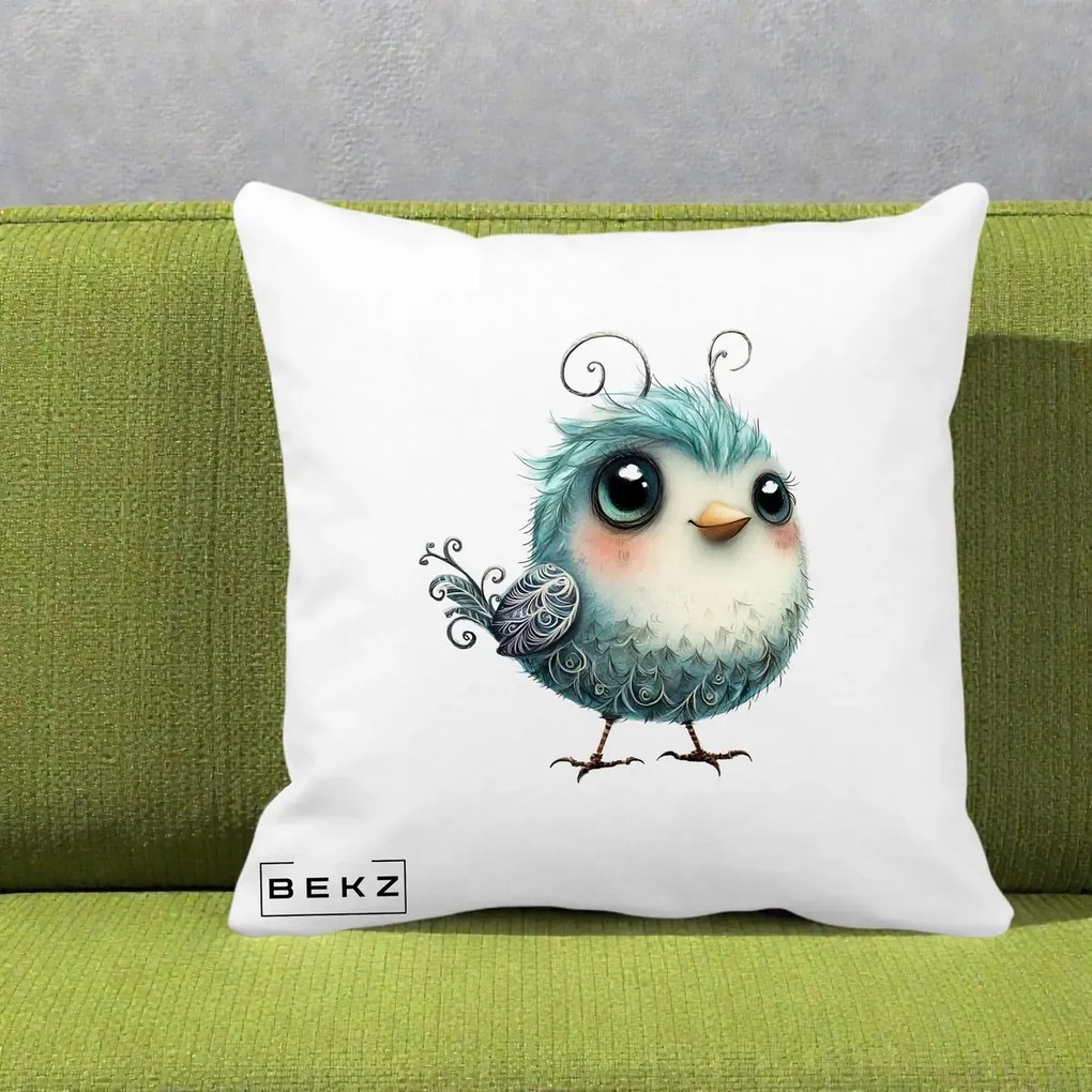 Perna Decorativa Pui Teal cu Aripioare Ornamentale, 40x40 cm, Alba Mata, Husa Detasabila, Perna Inclusa, BEKZ®