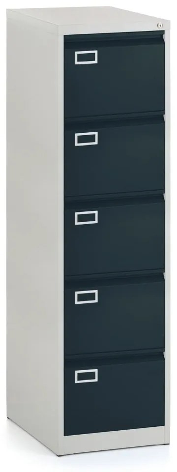 Dosar metalic A4 - 5 sertare, 45,5 x 62 x 162,5 cm, incuietoare cilindru, antracit - ral 7016