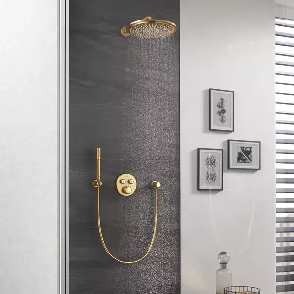 Palarie si brat de dus Grohe Rainshower Cosmopolitan 310 auriu periat Cool Sunrise 1 functie