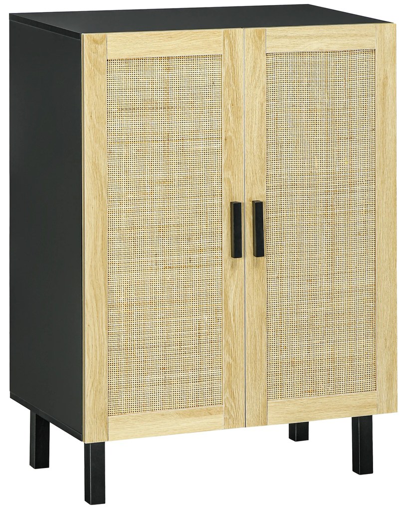 HOMCOM Bufet inalt mobila de depozitare design boem dubla usi cu 3 rafturi in canepa - 73 x 41 x 102 cm | Aosom Romania