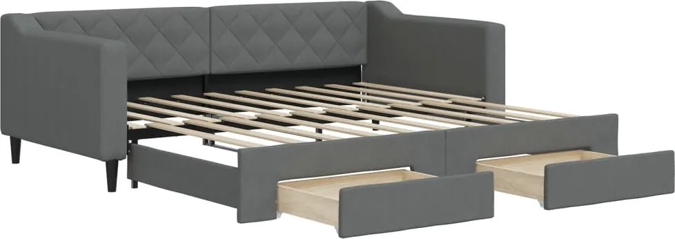 vidaXL Pat de zi cu extensie și sertare, gri închis, 90x190cm, textil