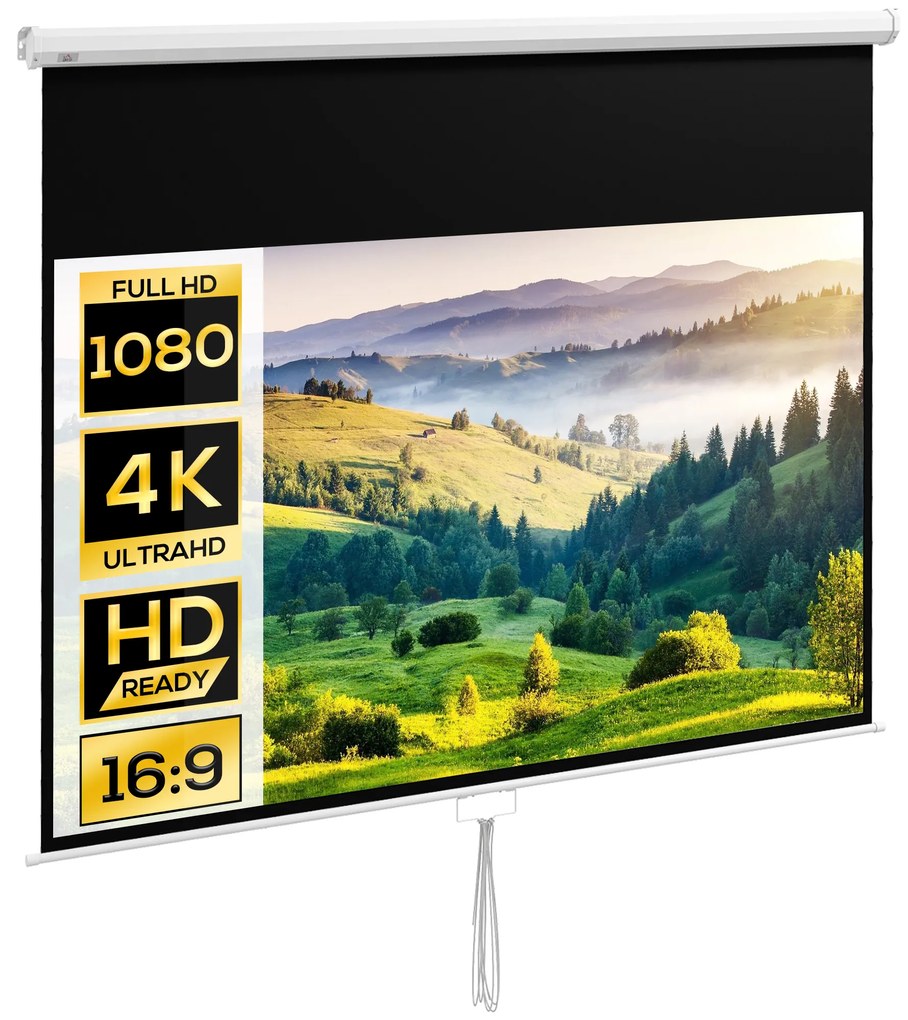 HOMCOM Ecran Proiector, Pânză pentru Proiector cu Fixare pe Perete și Tavan pentru Acasă și Birou, 236.8x8x158 cm, Alb