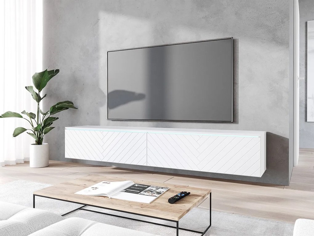 Dulap TV Dlana 180 MDF (Alb + Alb ) (cu iluminat LED alb). 1106212