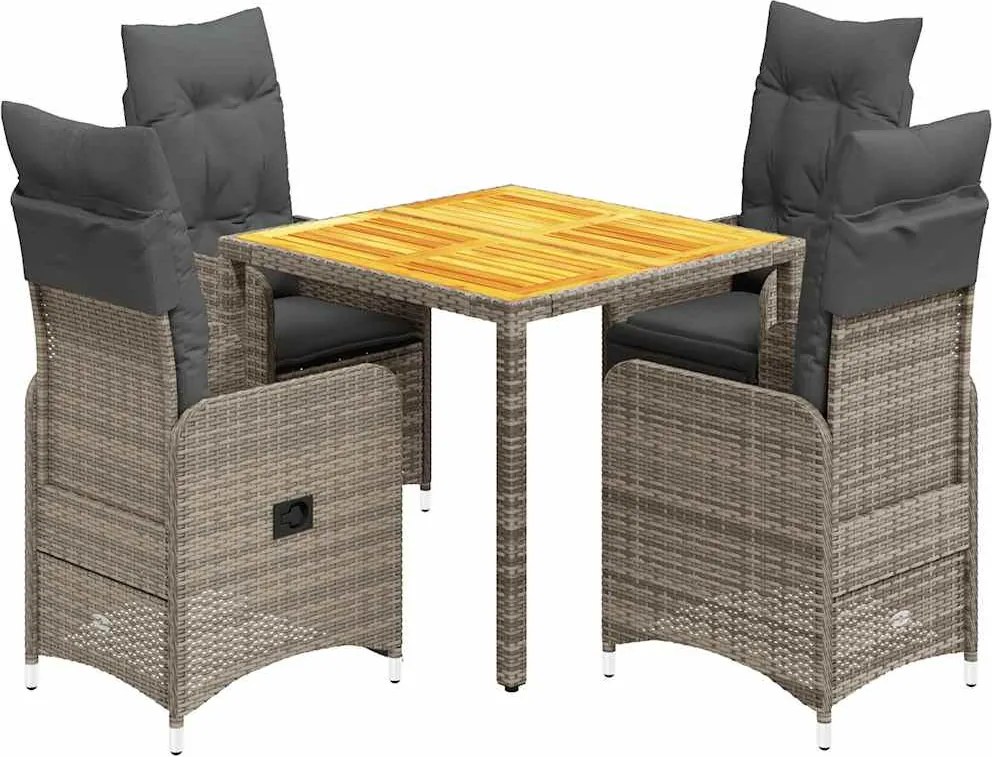 vidaXL Set bistro de grădină cu perne, 5 piese, gri, poliratan