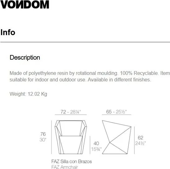 Fotoliu-scaun lounge design modern, exterior, interior, FAZ ARMCHAIR 54015 Vondom