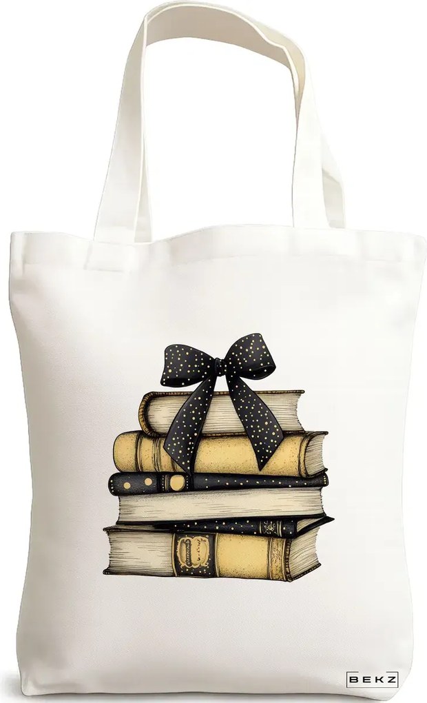 Sacosa de Panza pentru Cumparaturi, Geanta Tote, model Books 15 38 x 34.5 cm, Alba, BEKZ®