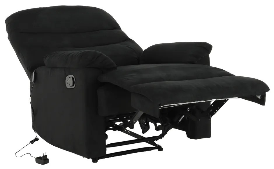 Fotoliu reglabil masaj, material textil catifea negru, LAMBERT