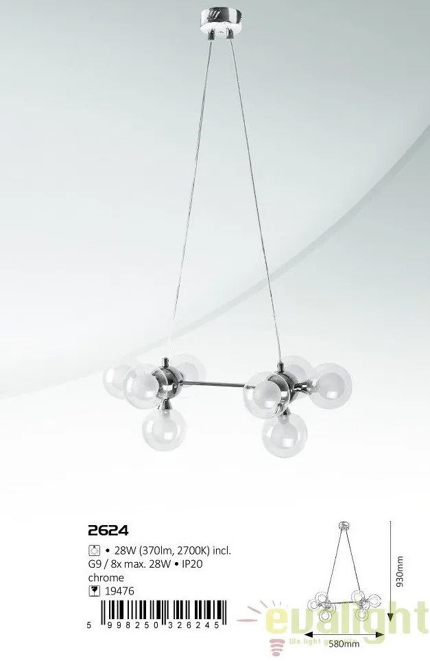 Lustra, Pendul design modern, finisaj crom, diametru 32cm, Briella 2624 RX
