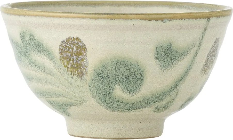 Set 4 boluri din ceramică natur, pictate manual cu motive botanice, „Bethany", 11,5 x 6,5 cm