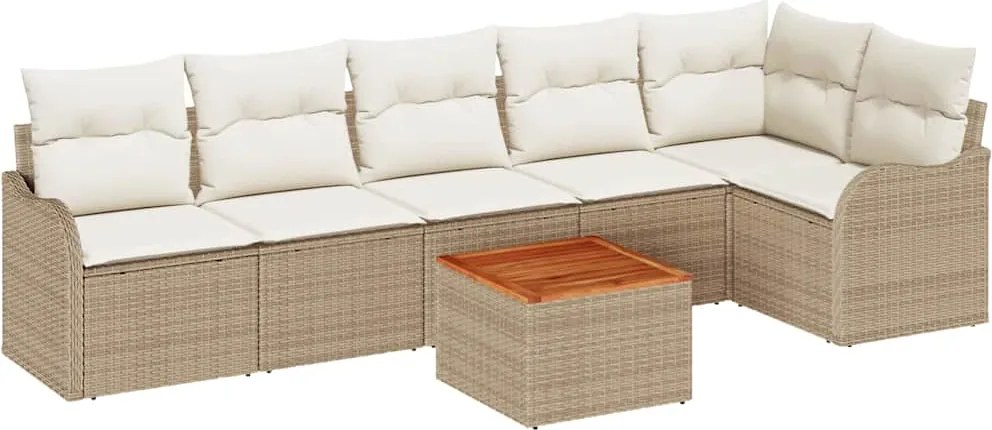 vidaXL Set de canapele pentru grădină cu pernă 7 pcs Bej poliratan