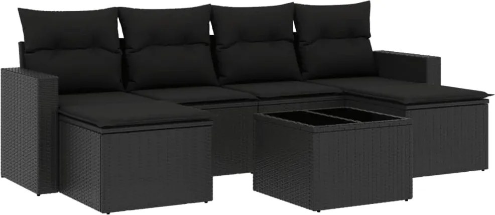 vidaXL Set canapele de grădină cu perne, 7 piese, negru, poliratan