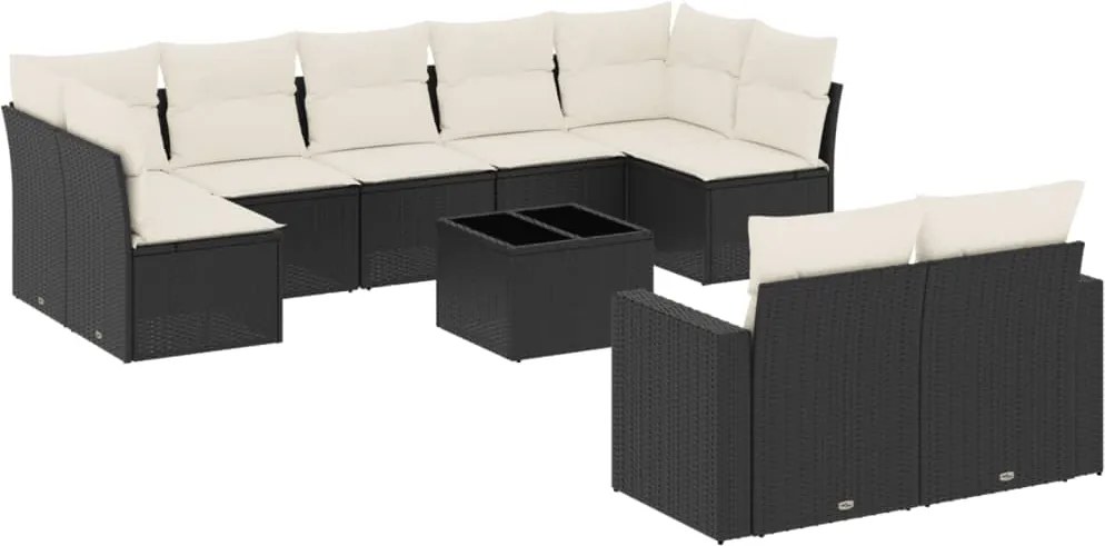 vidaXL Set canapele de grădină cu perne, 10 piese, negru, poliratan