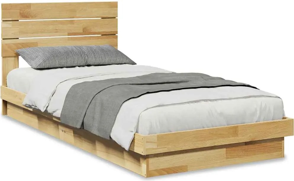 vidaXL Cadru pat cu tăblie fără saltea 75x190 cm lemn masiv de stejar