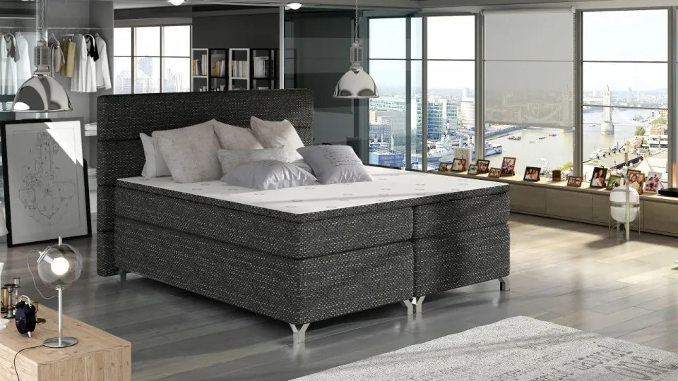 Pat tapitat boxspring, cu spatiu pentru depozitare, 160X200 cm, Amadeo 1, Eltap (Culoare: Gri inchis)