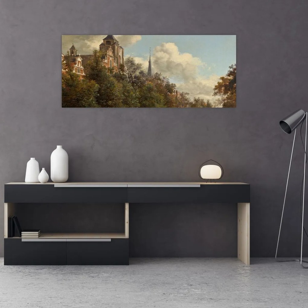 Tablou - Jan van der Heyden, View Down a Dutch Canal, reproducere (120x50 cm)