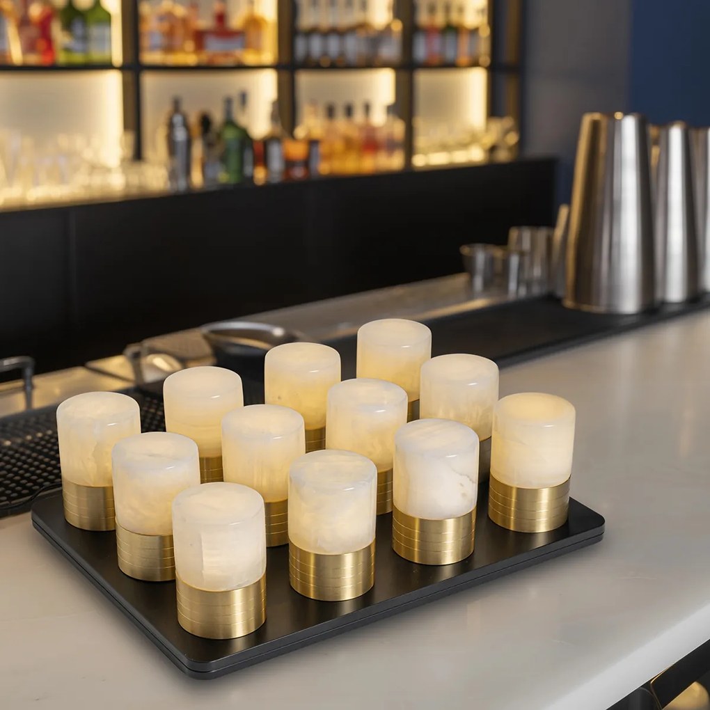 Set de 12 lămpi de masă reîncărcabile aurii RGBW inclusiv stație de încărcare - Alessia