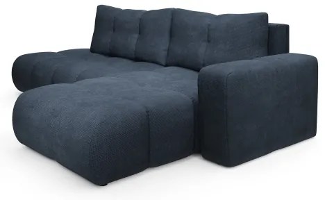 Colțar extensibil tapițat ALMADA, în formă de L, cu spațiu de depozitare, versiune dreaptă, albastru