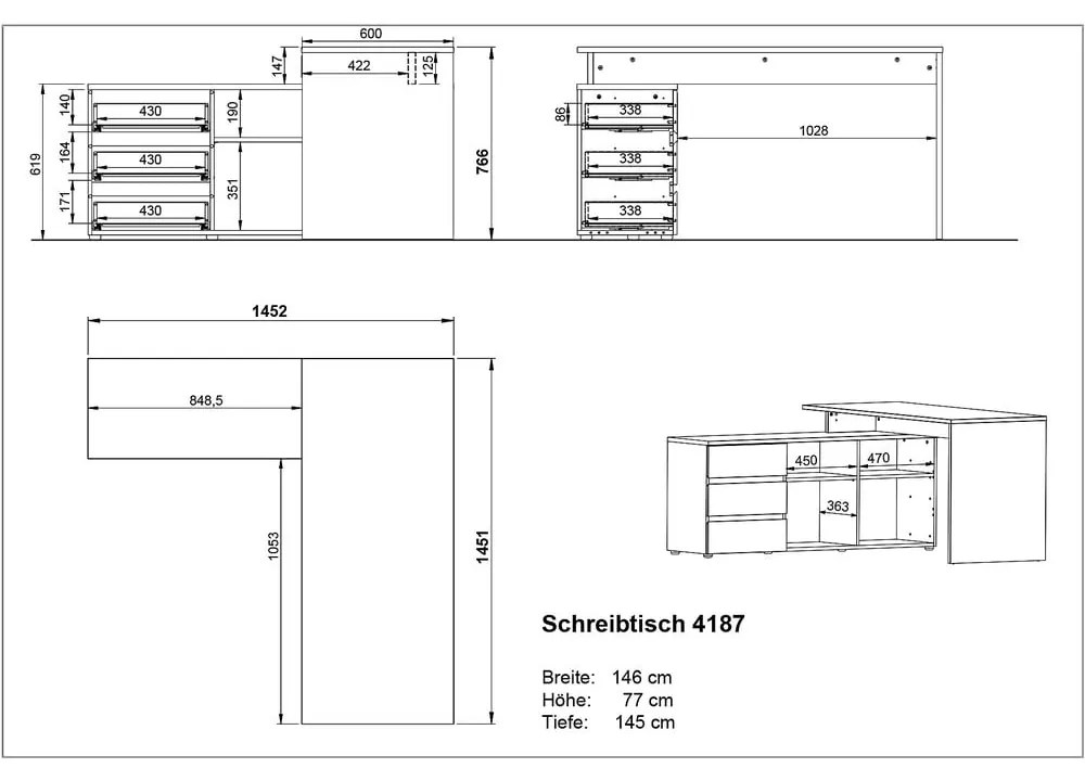 Birou cu aspect de stejar 146x145 cm Lissabon - Germania