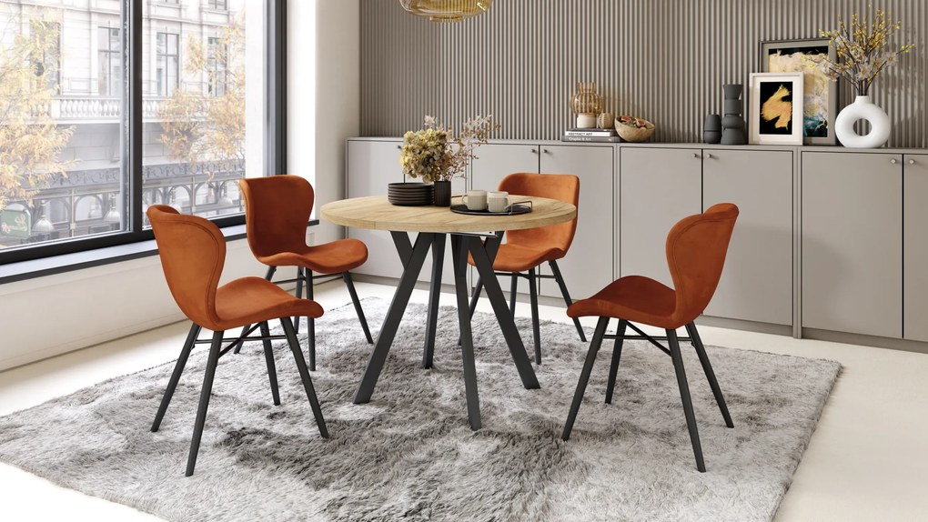 Mazzoni ALMO Stejar Craft Auriu/picioare negre - MASĂ ROTUNDĂ EXTENSIBILĂ CU PICIOARE ÎN FORMĂ DE Y STIL LOFT PENTRU SALON/SUFRAGERIE