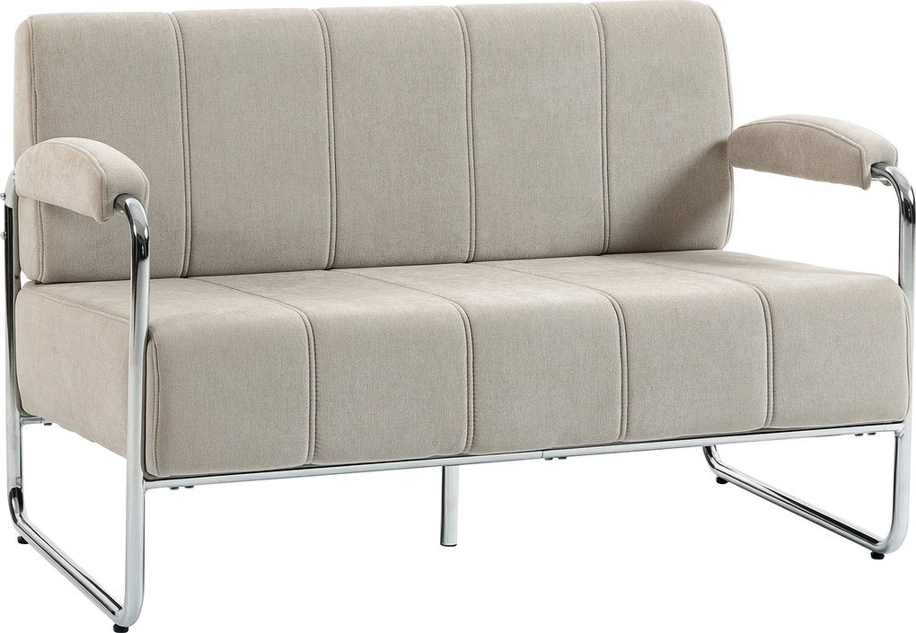 HOMCOM Canapea cu 2 Locuri Tapițată în Chenille cu Cusături Duble, Canapea Modernă cu Brațe și Picioare din Oțel, pentru Living, Birou și Dormitor, 120x73x76 cm, Bej | Aosom Romania