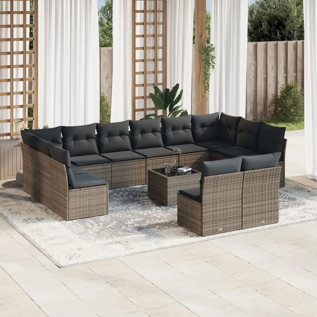 vidaXL Set mobilier de grădină cu perne, 13 piese, gri, poliratan