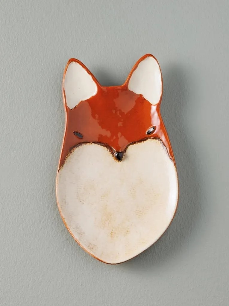 Farfurie din ceramica, rosie, in forma de vulpe, Fox