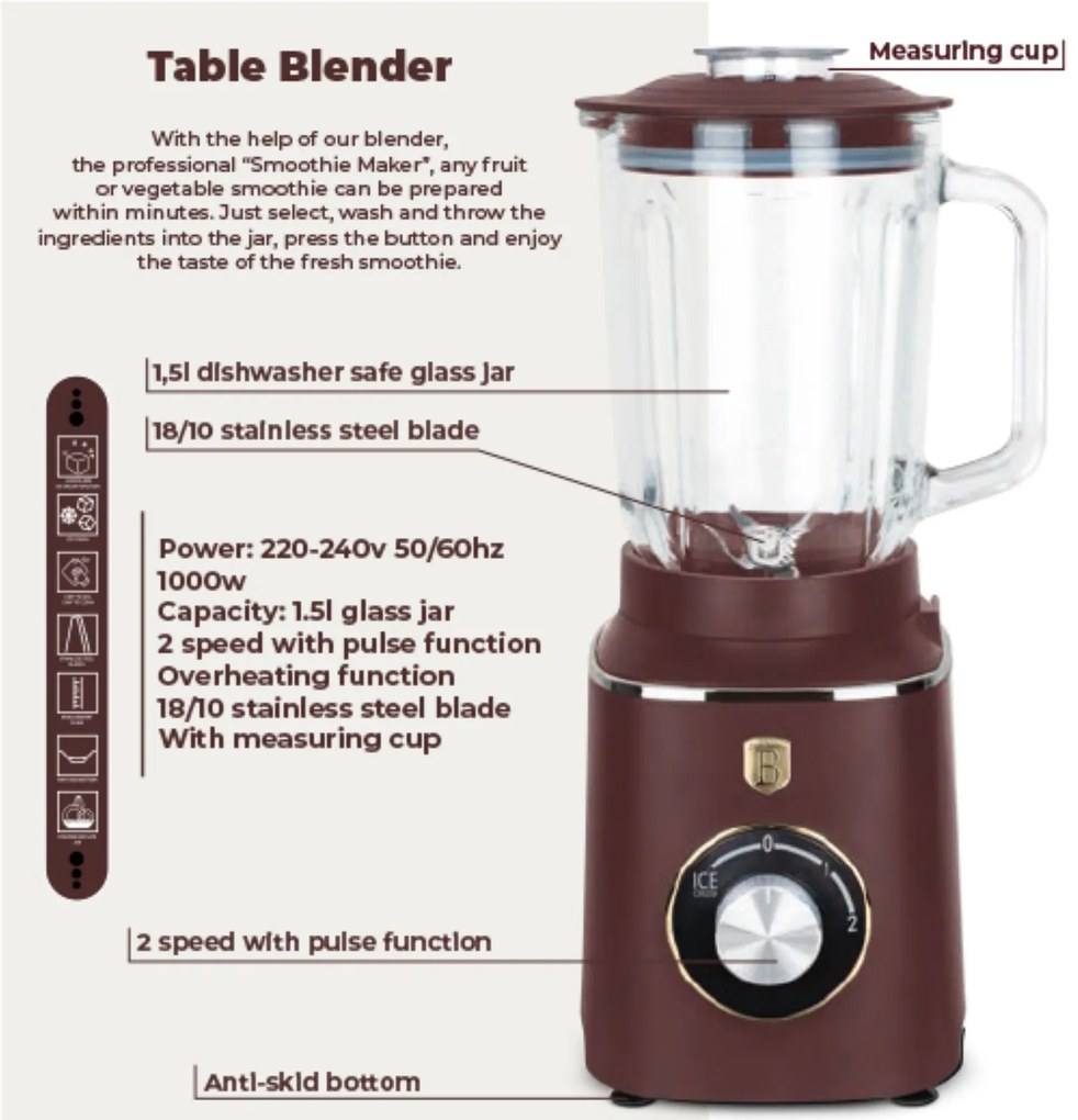 Blender de masa cu borcan de sticla de 1,5 L, BH 9494 Leonardo Collection Berlinger Haus