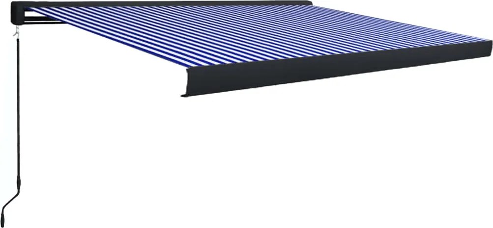 vidaXL Copertină manuală tip casetă, albastru și alb, 350 x 250 cm