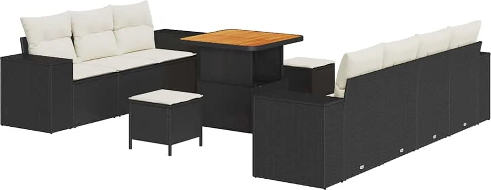 vidaXL Set de canapele pentru grădină 10 pcs Negru și Crem Poli Rattan