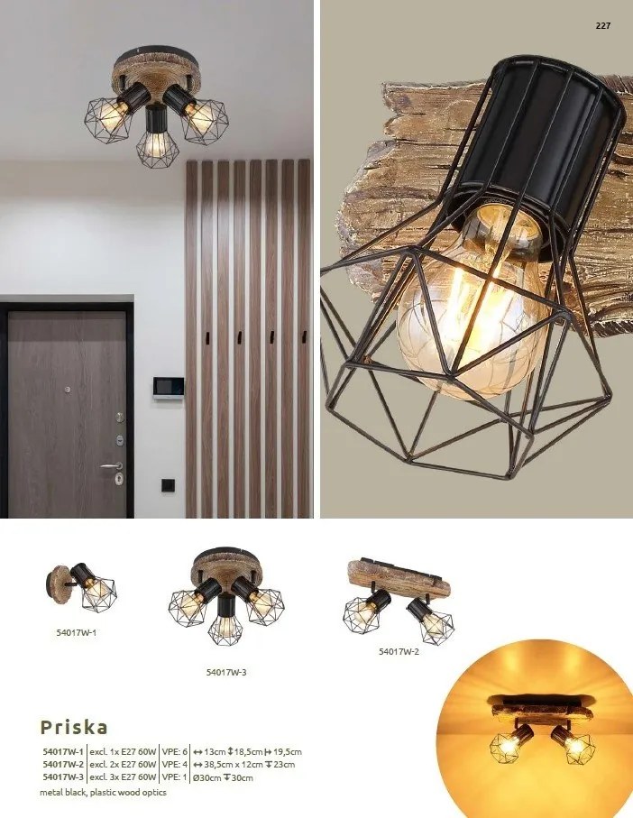 Aplica de perete design industrial PRISKA negru