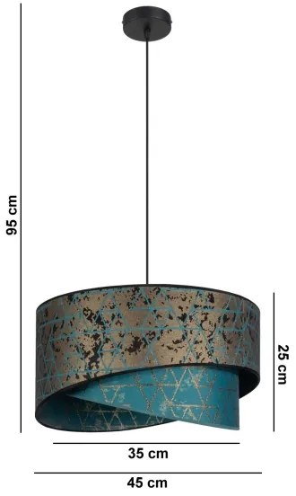 Lustră pe cablu REZO 1xE27/60W/230V turcoaz/aurie