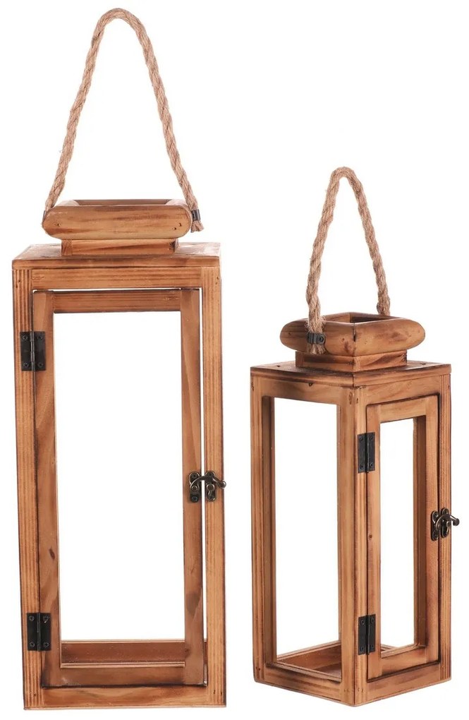 Set de lanterne din lemn Nerpio 2 bucăți, maro
