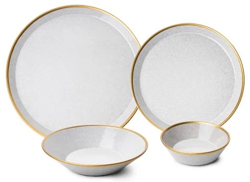Set de 16 piese pentru masă, porțelan, gri/auriu
