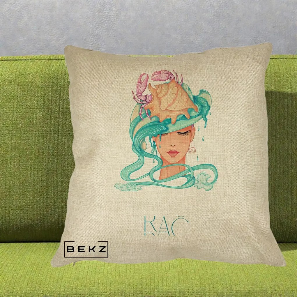 Perna Personalizata Zodie Rac, 40x40 cm, Crem, Husa Detasabila, Perna Inclusa, BEKZ®