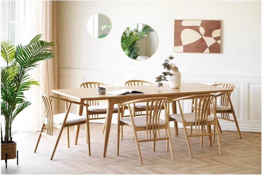 Masă de dining extensibilă cu aspect de lemn de stejar cu blat suplimentar 90x180 cm Darwin – House Nordic