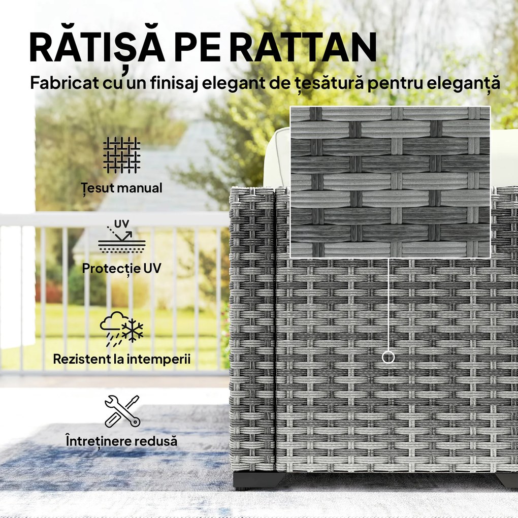 Outsunny Set Mobilier de Grădină din Ratan, 6 Piese, Fotoliu Colțar, Canapele fără Brațe, Suporturi pentru Picioare și Măsuță, Gri Amestecat | Aosom Romania