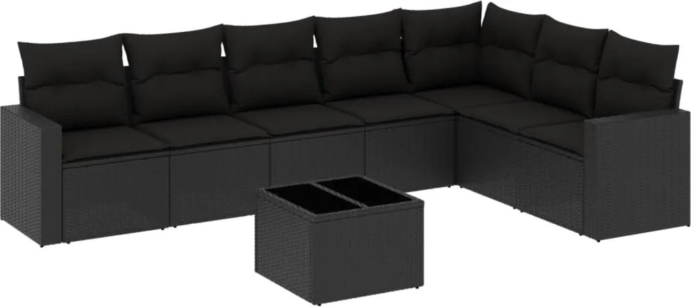vidaXL Set mobilier de grădină cu perne, 8 piese, negru, poliratan