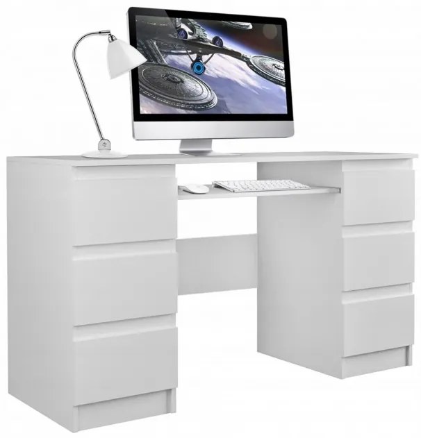 BIA501 - Birou 130 cm, masa office cu sertare - Alb mat