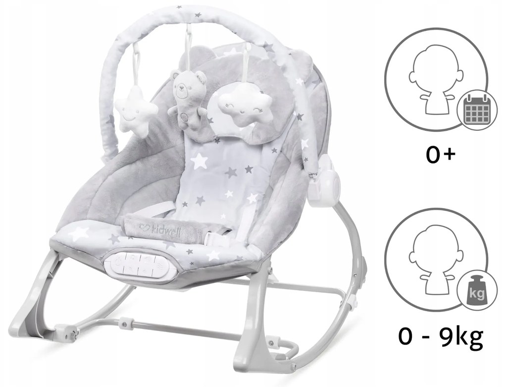 ShopJK BALANSOAR CU VIBRAȚII PENTRU BEBLUȘI KIDWELL PINO GRI